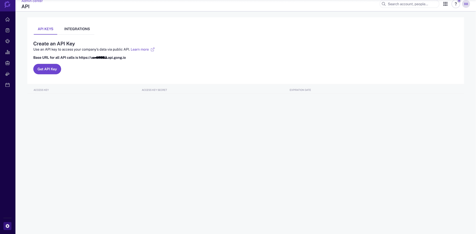 Create an API key in Gong