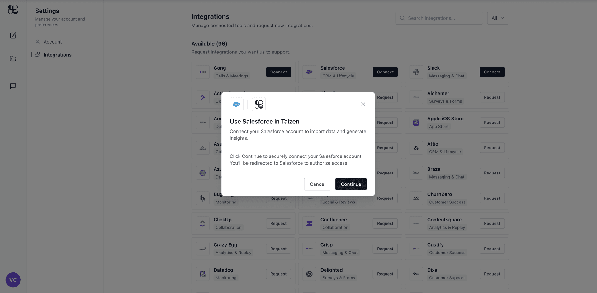 Salesforce connect modal